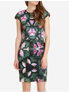 Ted Baker London Green and Pink Floral Midi Dress